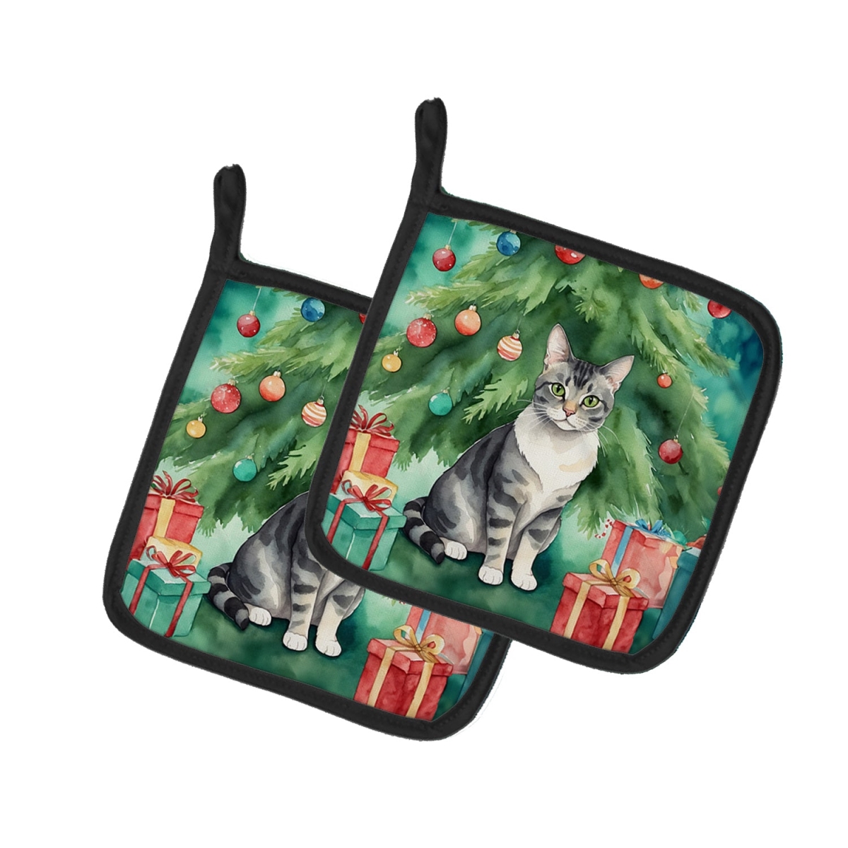 DAC7218PTHD 7.5 x 7.5 in. German Rex Cat by the Christmas Tree Pot Holders - Set of 2