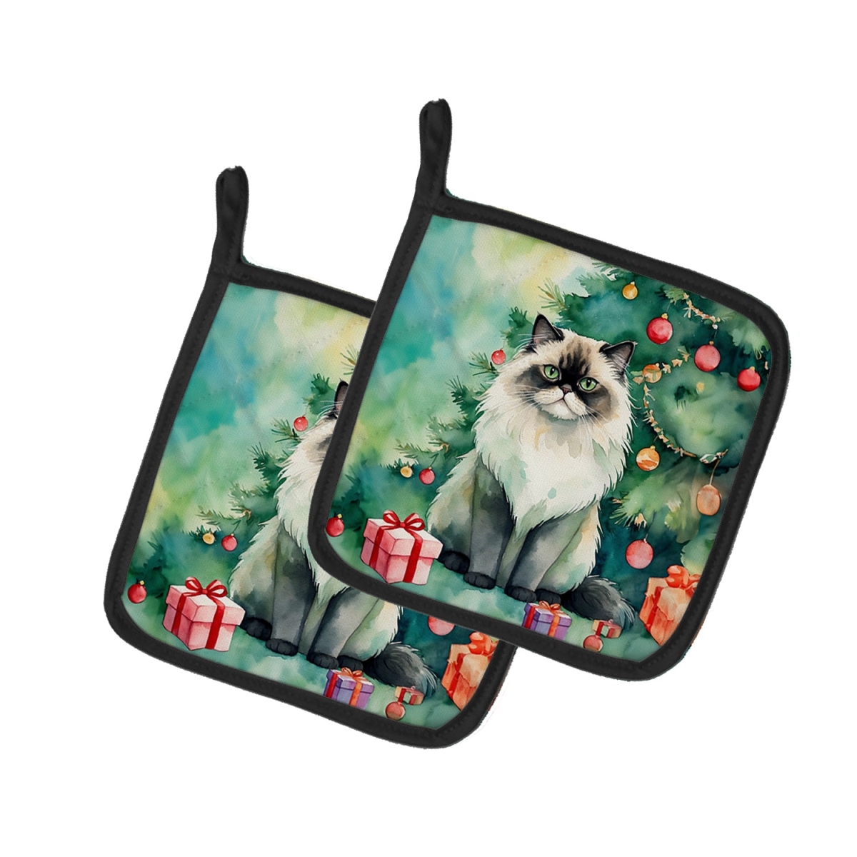 DAC7221PTHD 7.5 x 7.5 in. Himalayan Cat by the Christmas Tree Pot Holders - Set of 2