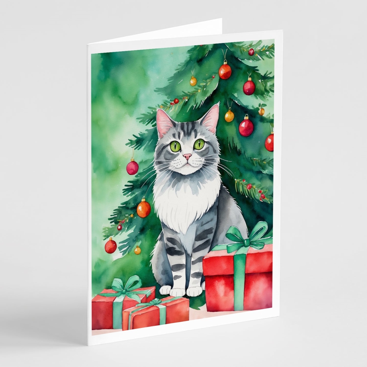 DAC7216GCA7P 5 x 7 in. Foldex Exotic Fold Cat by the Christmas Tree Greeting Cards - Pack of 8