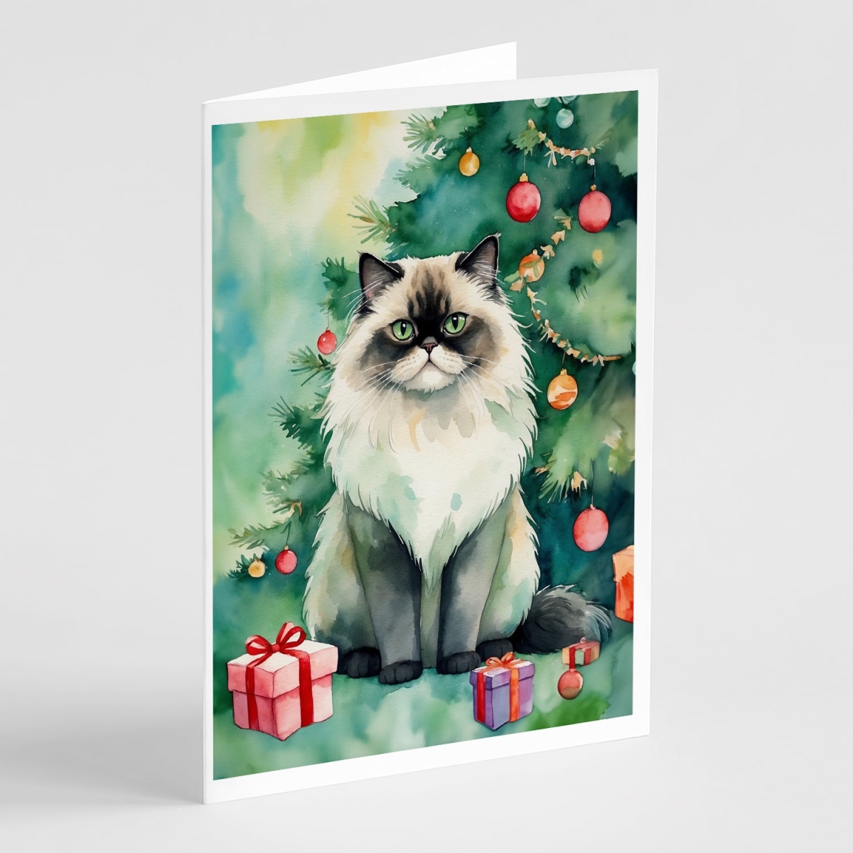 DAC7221GCA7P 5 x 7 in. Himalayan Cat by the Christmas Tree Greeting Cards - Pack of 8