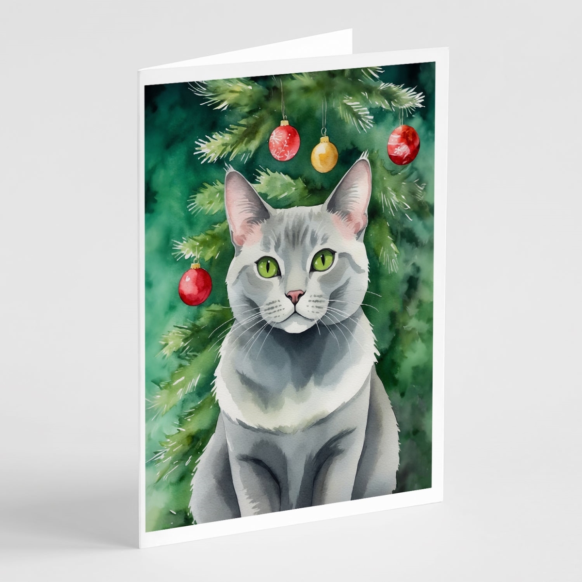 DAC7224GCA7P 5 x 7 in. Korat Cat by the Christmas Tree Greeting Cards - Pack of 8