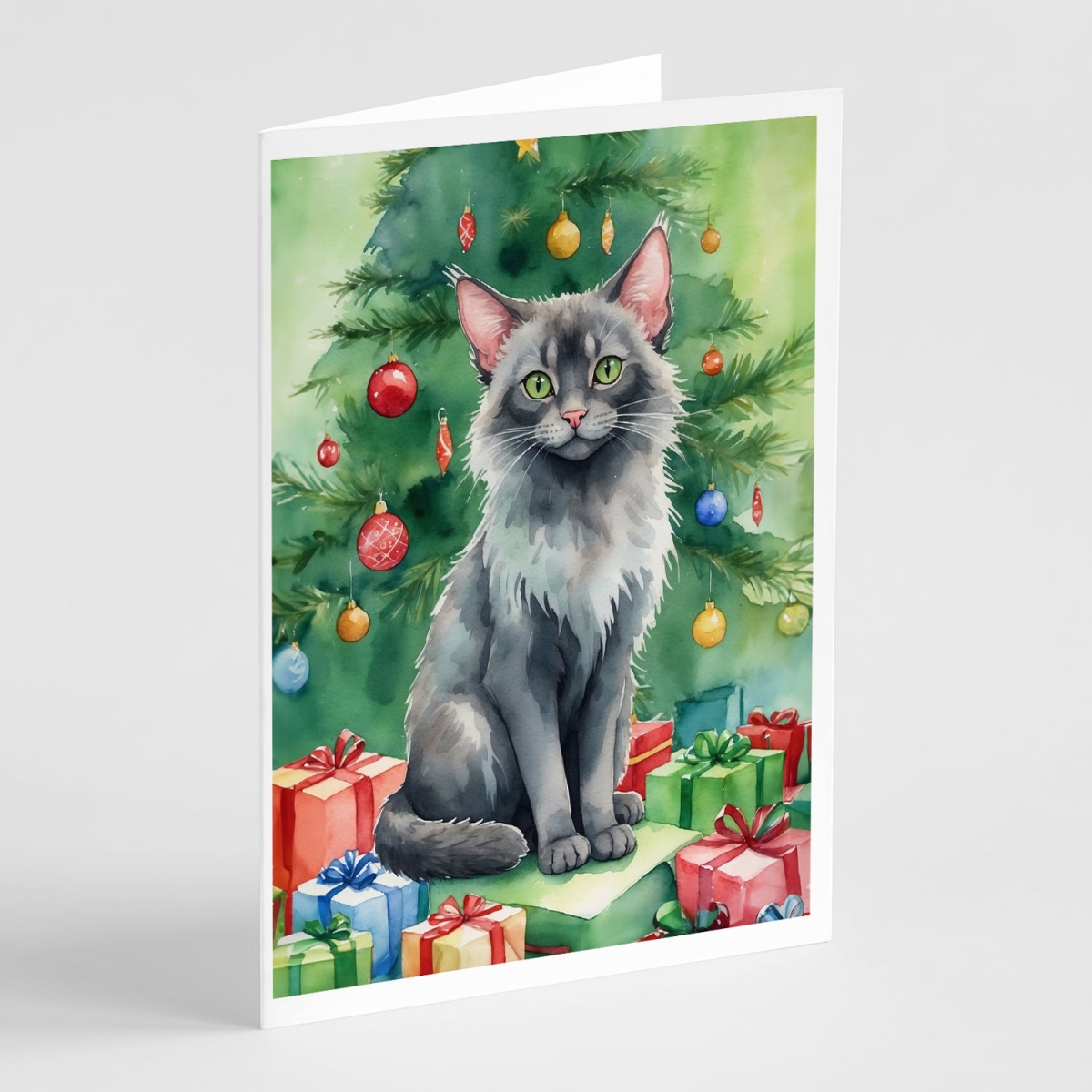 DAC7229GCA7P 5 x 7 in. Lykoi Cat by the Christmas Tree Greeting Cards - Pack of 8