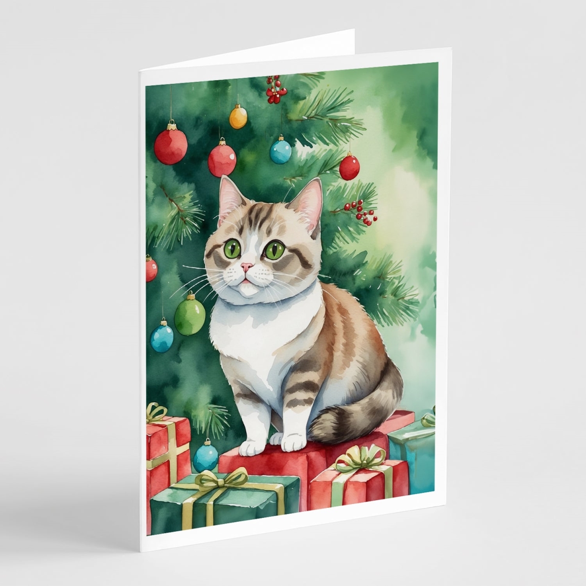 DAC7234GCA7P 5 x 7 in. Munchkin Cat by the Christmas Tree Greeting Cards - Pack of 8