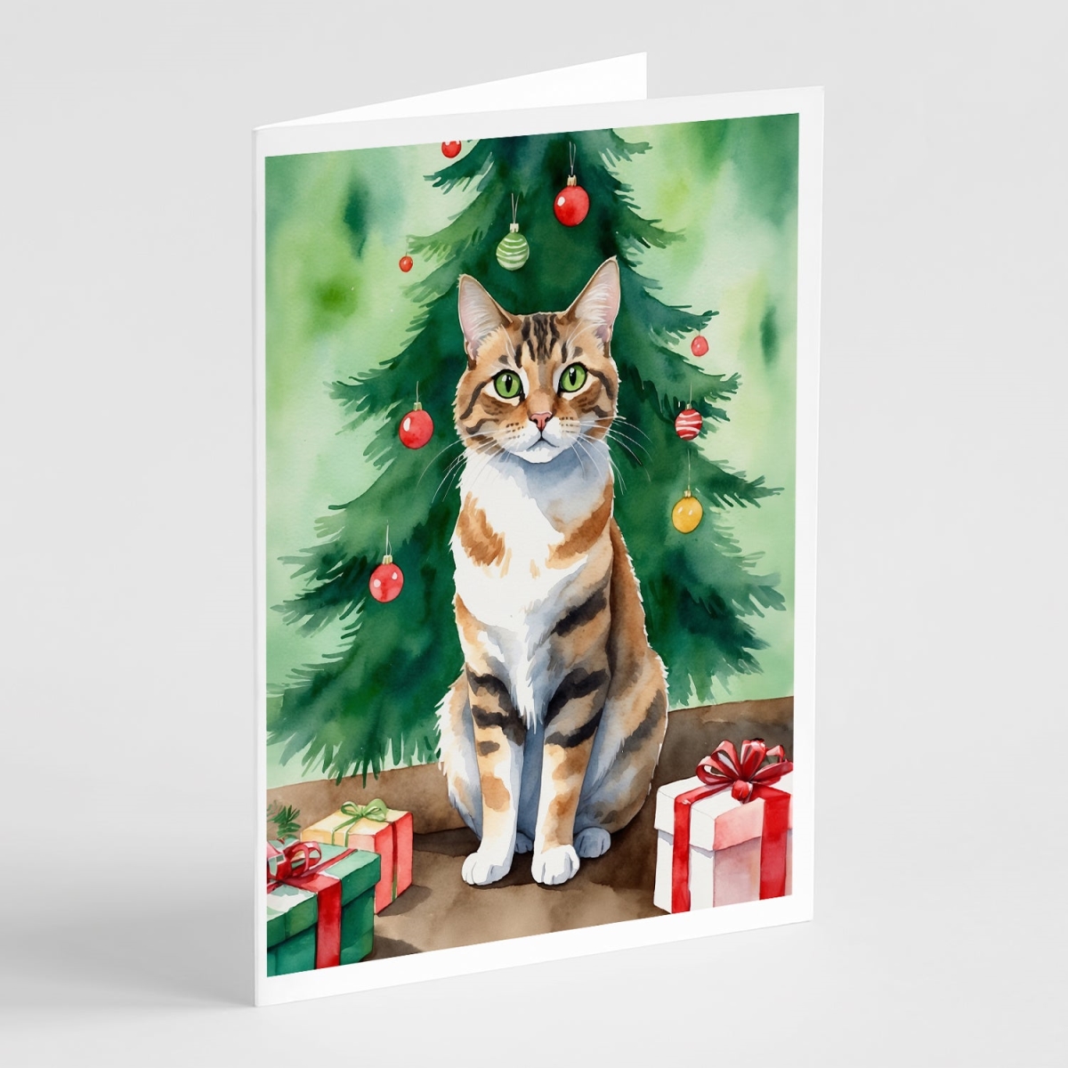 DAC7242GCA7P 5 x 7 in. Owyhee Bob Cat by the Christmas Tree Greeting Cards - Pack of 8