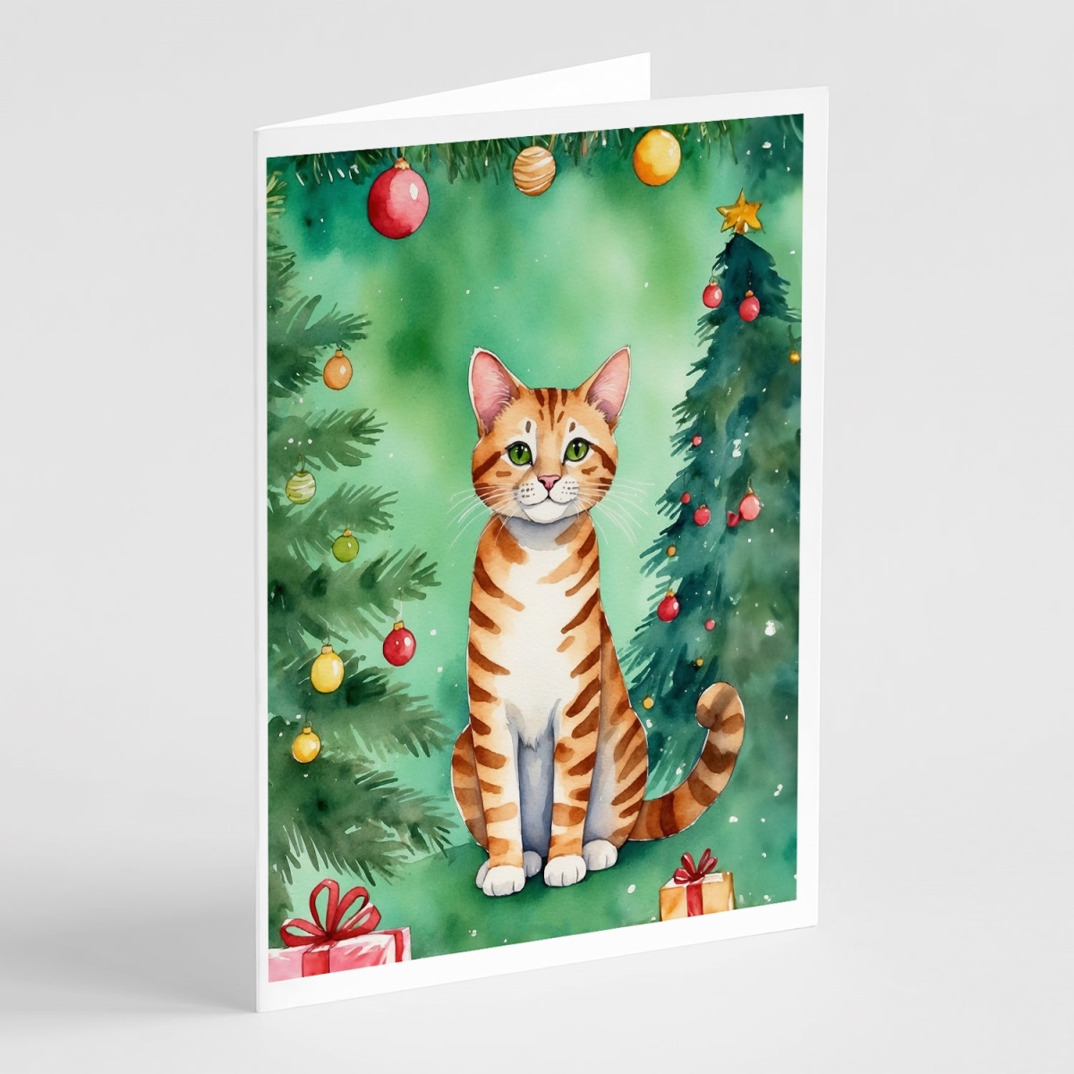 DAC7251GCA7P 5 x 7 in. Safari Cat by the Christmas Tree Greeting Cards - Pack of 8