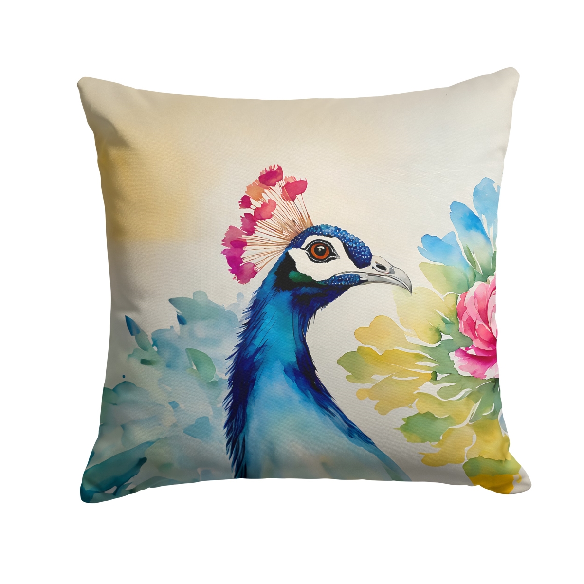 Peacock Throw Pillow - Multicolor - 14 x 14 in. - Water-Resistant