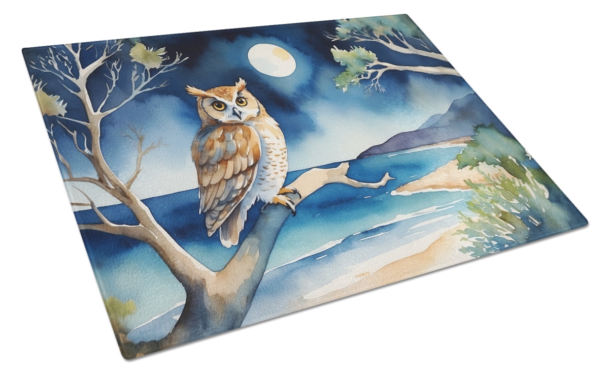 DAC7532LCB 15 x 12 in. Owl Perched in Coastal Tree Glass Cutting Board