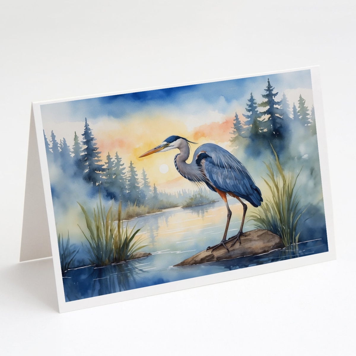 DAC7490GCA7P 5 x 7 in. Blue Heron Emerging As the Day Fades Greeting Cards - Pack of 8