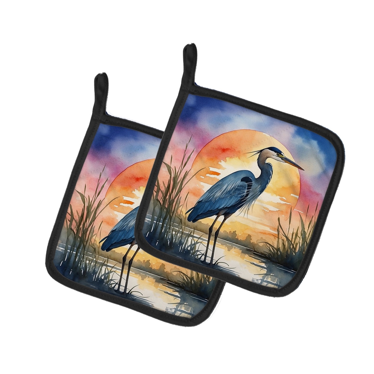 DAC7503PTHD 7.5 x 7.5 in. Blue Heron Setting Sun Pot Holders - Set of 2
