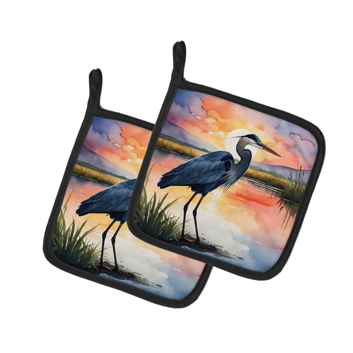 DAC7504PTHD 7.5 x 7.5 in. Blue Heron Setting Sun Pot Holders - Set of 2