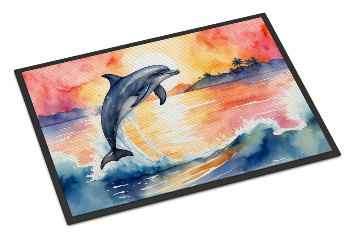 DAC7666JMAT 24 x 36 in. Dolphin Leaping At Sunrise Doormat