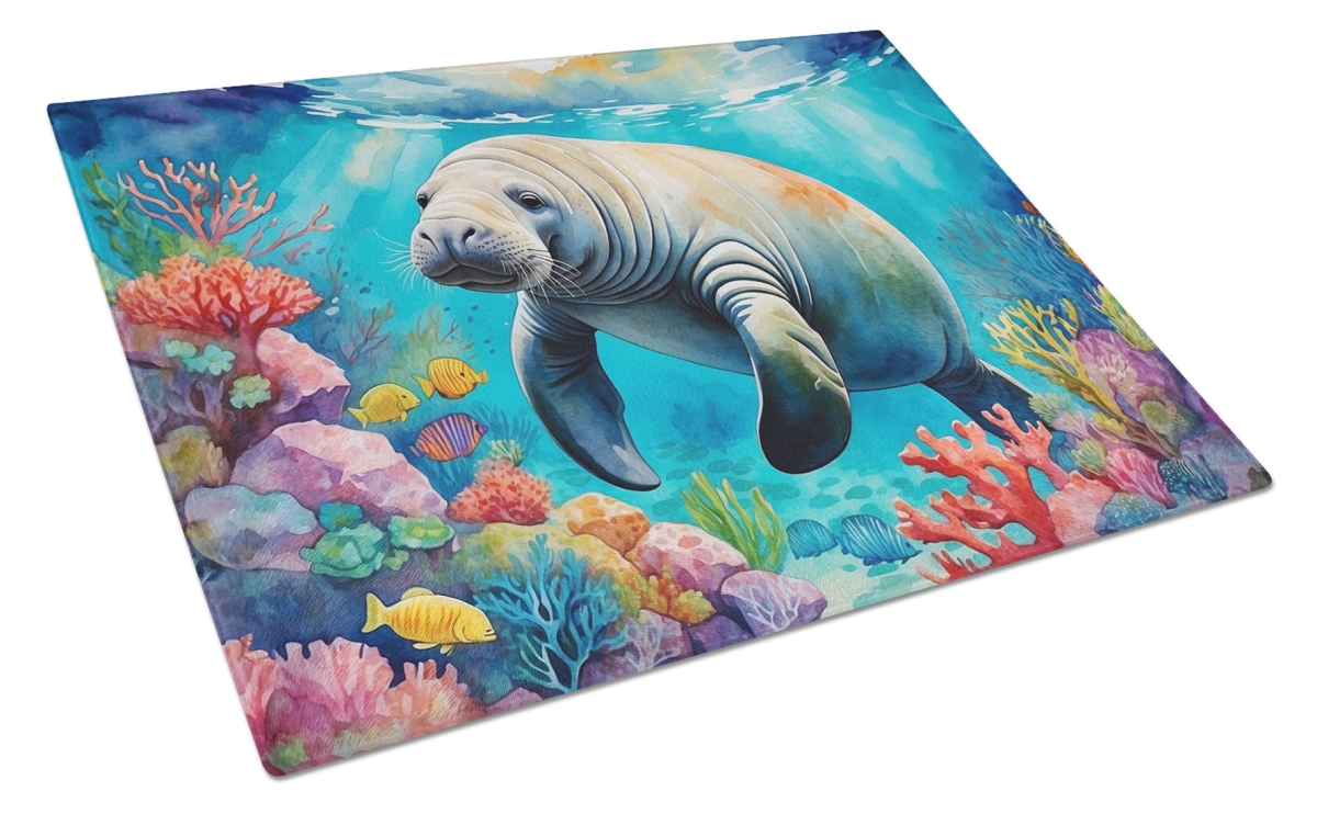 DAC7672LCB 15 x 12 in. Manatee & Coral Reefs Glass Cutting Board