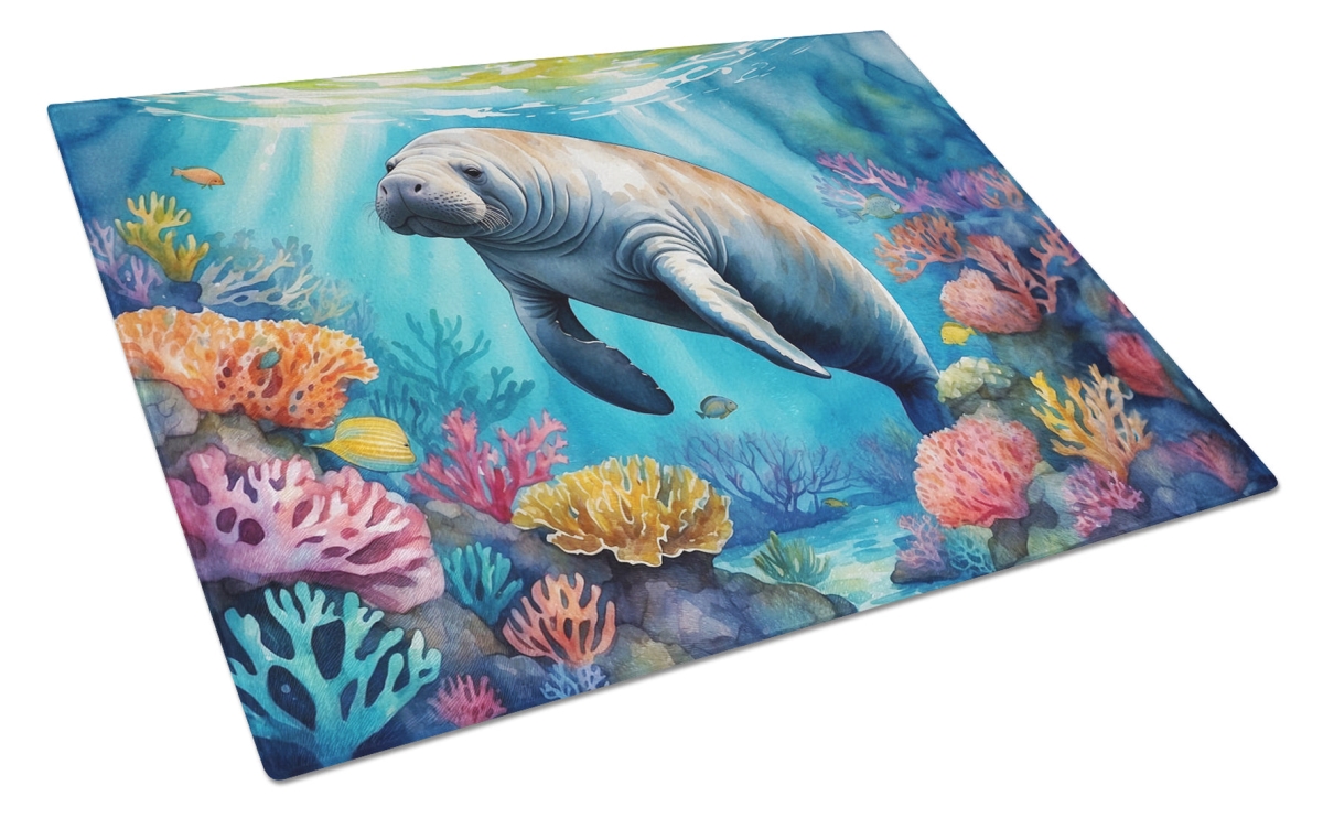 DAC7673LCB 15 x 12 in. Manatee & Coral Reefs Glass Cutting Board