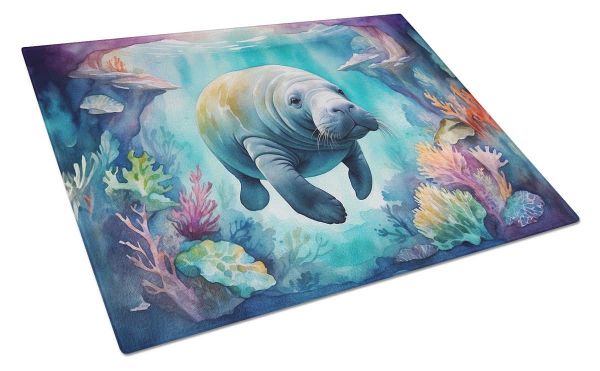 DAC7675LCB 15 x 12 in. Manatee in a Dreamscape Glass Cutting Board