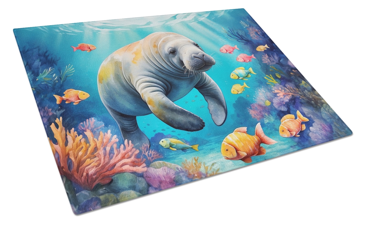DAC7677LCB 15 x 12 in. Summer Manatee Glass Cutting Board