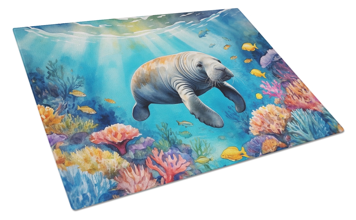 DAC7678LCB 15 x 12 in. Summer Manatee Glass Cutting Board
