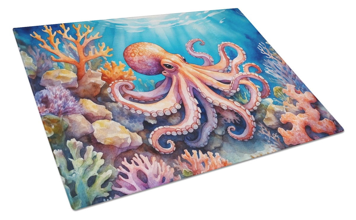DAC7680LCB 15 x 12 in. Octopus Among Coral Glass Cutting Board
