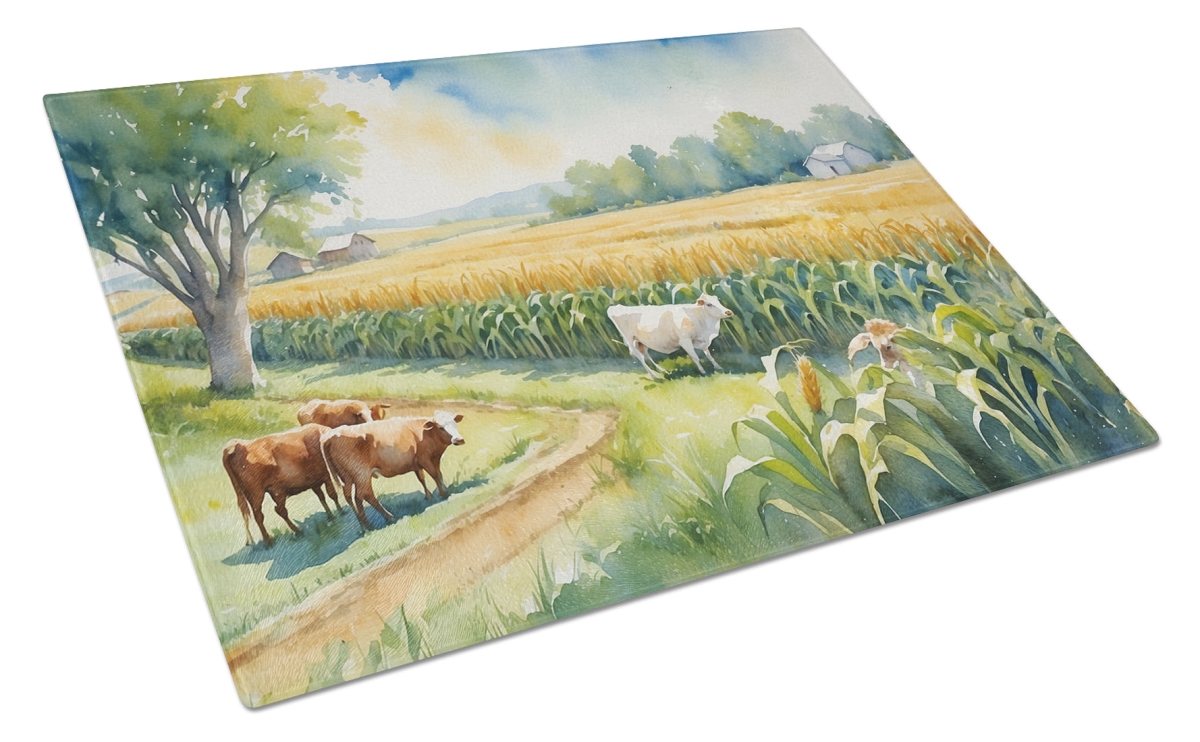 DAC7689LCB 15 x 12 in. Cows by the Cornfield Glass Cutting Board
