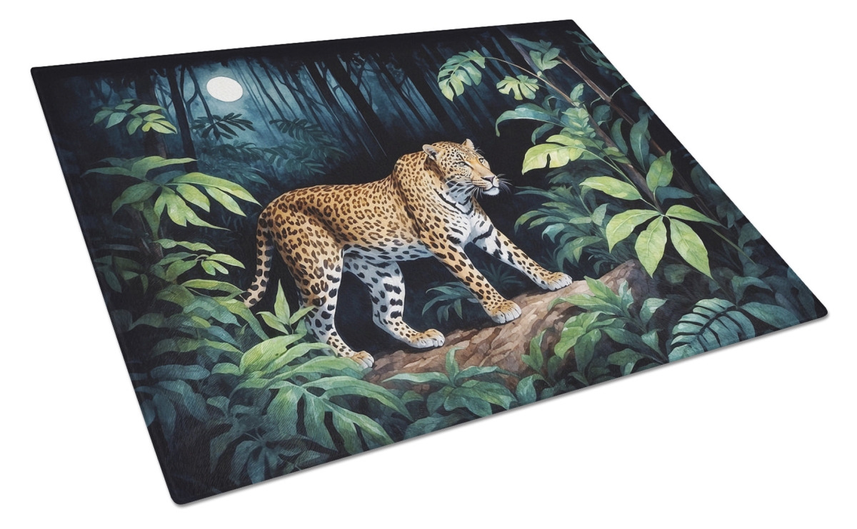 DAC7701LCB 15 x 12 in. Leopard Nighttime in the Jungle Glass Cutting Board