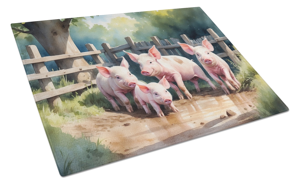 DAC7702LCB 15 x 12 in. Piglets in the Mud Glass Cutting Board