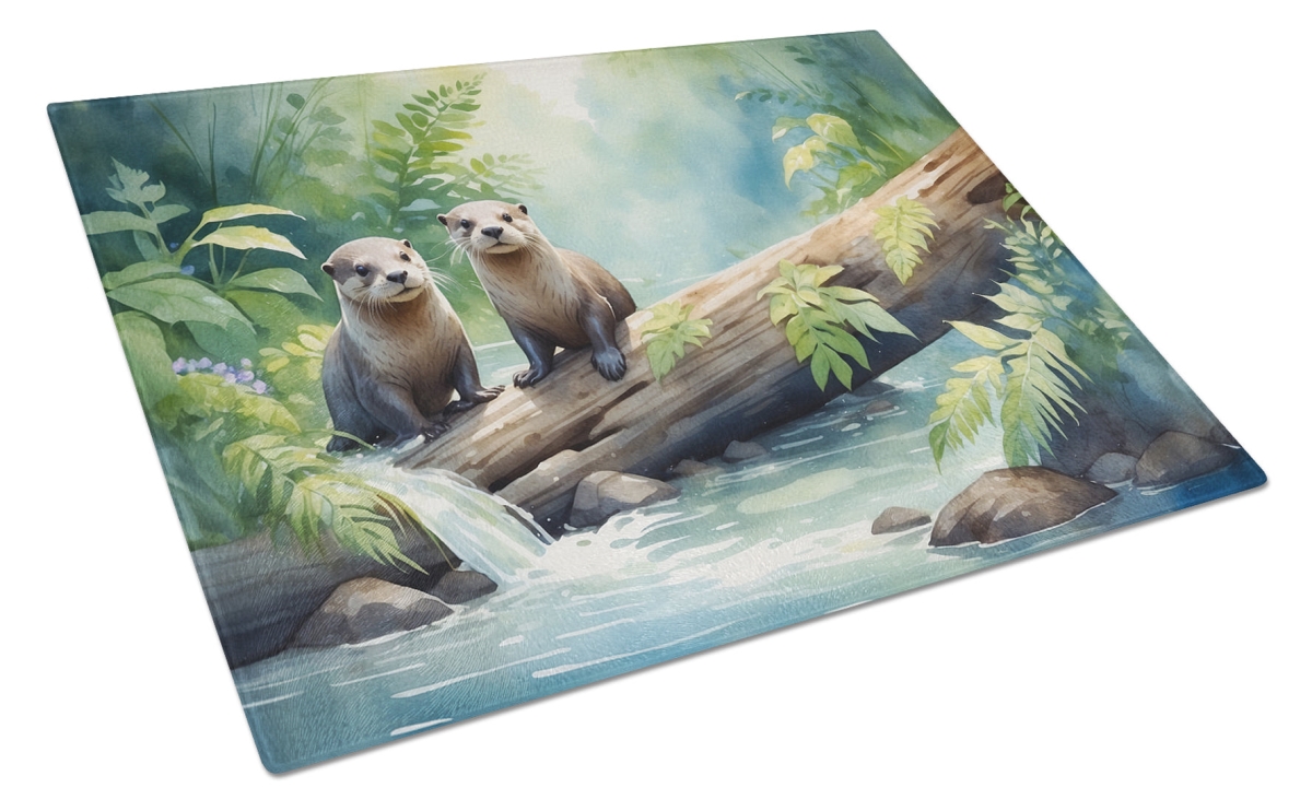 DAC7705LCB 15 x 12 in. River Otters at Play Glass Cutting Board