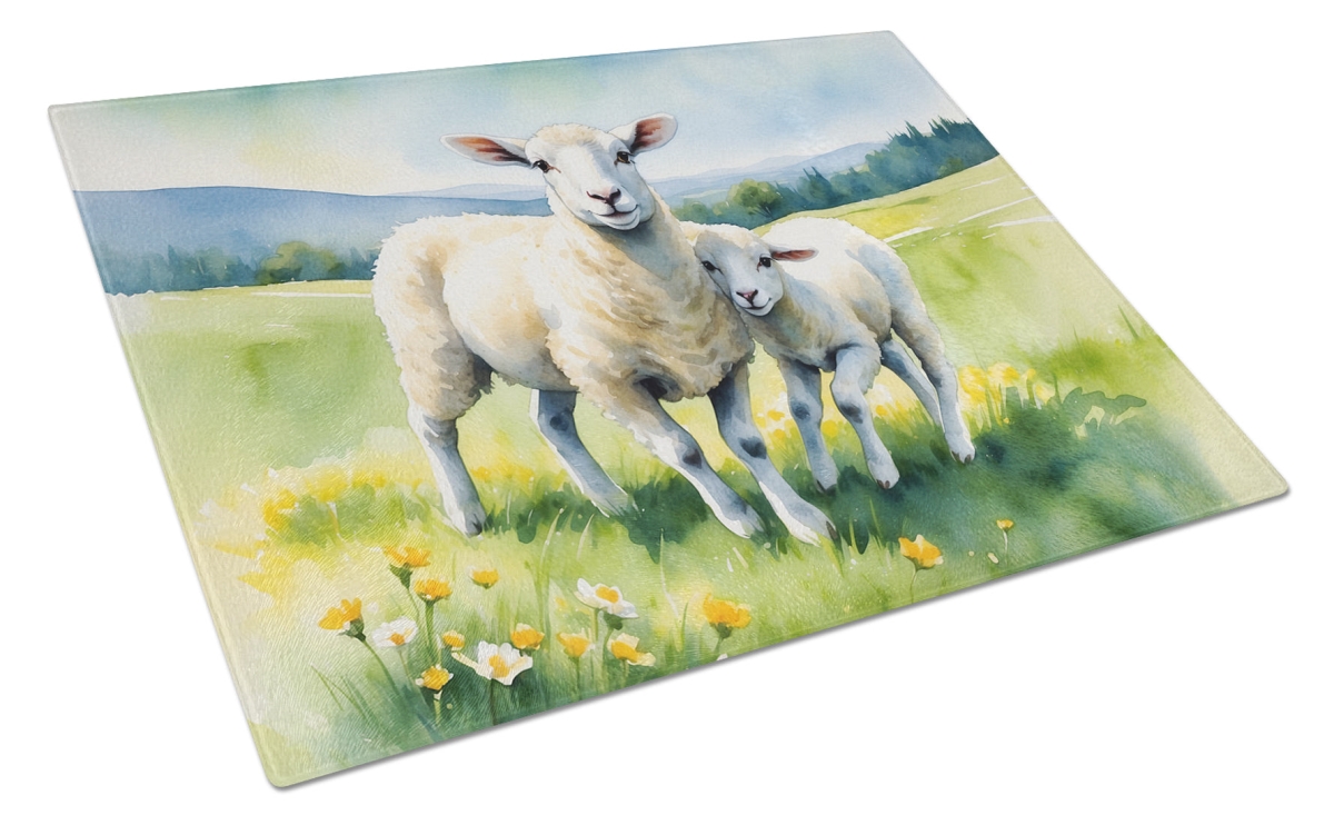 DAC7708LCB 15 x 12 in. Springtime Lambs Glass Cutting Board