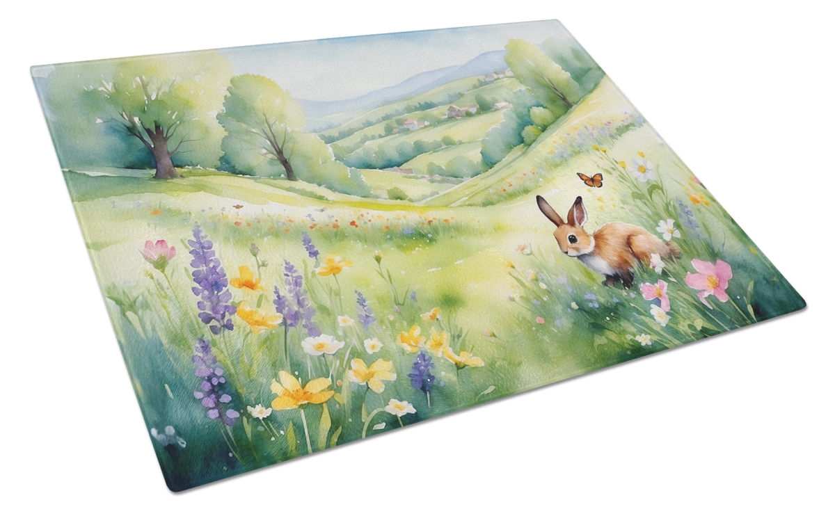DAC7709LCB 15 x 12 in. Rabbit Springtime Meadow Glass Cutting Board