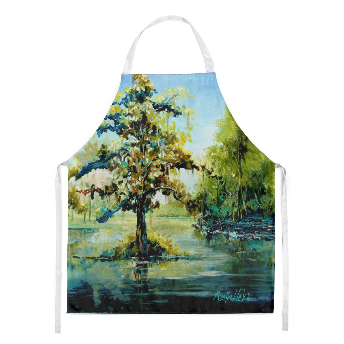 Picture of Carolines Treasures MW2048APRON 30 x 27 in. Cypress Tree in the Bayou Blue Apron