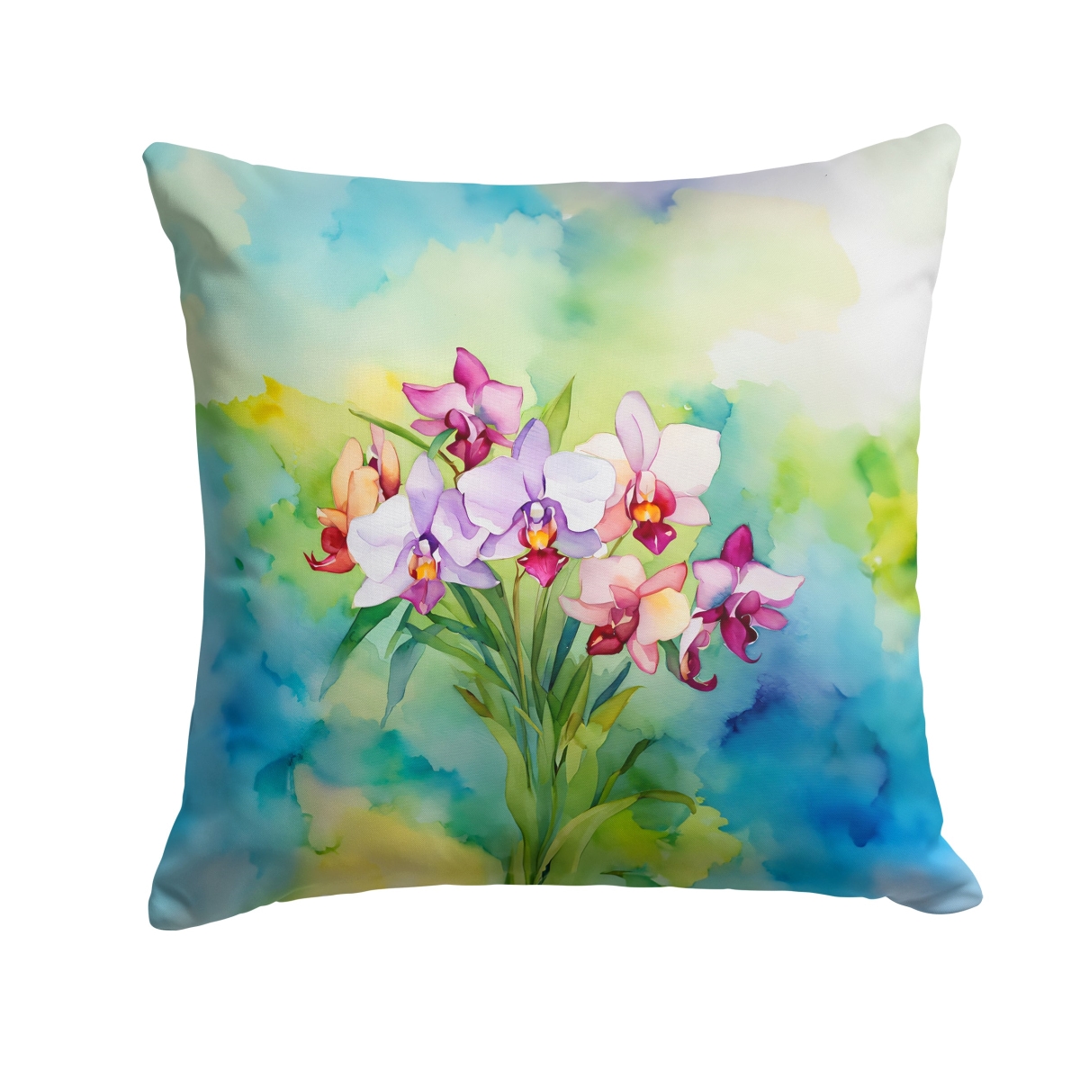 Orchids in Watercolor Throw Pillow - Multi-Color - 18 x 18 in. - Water-Resistant