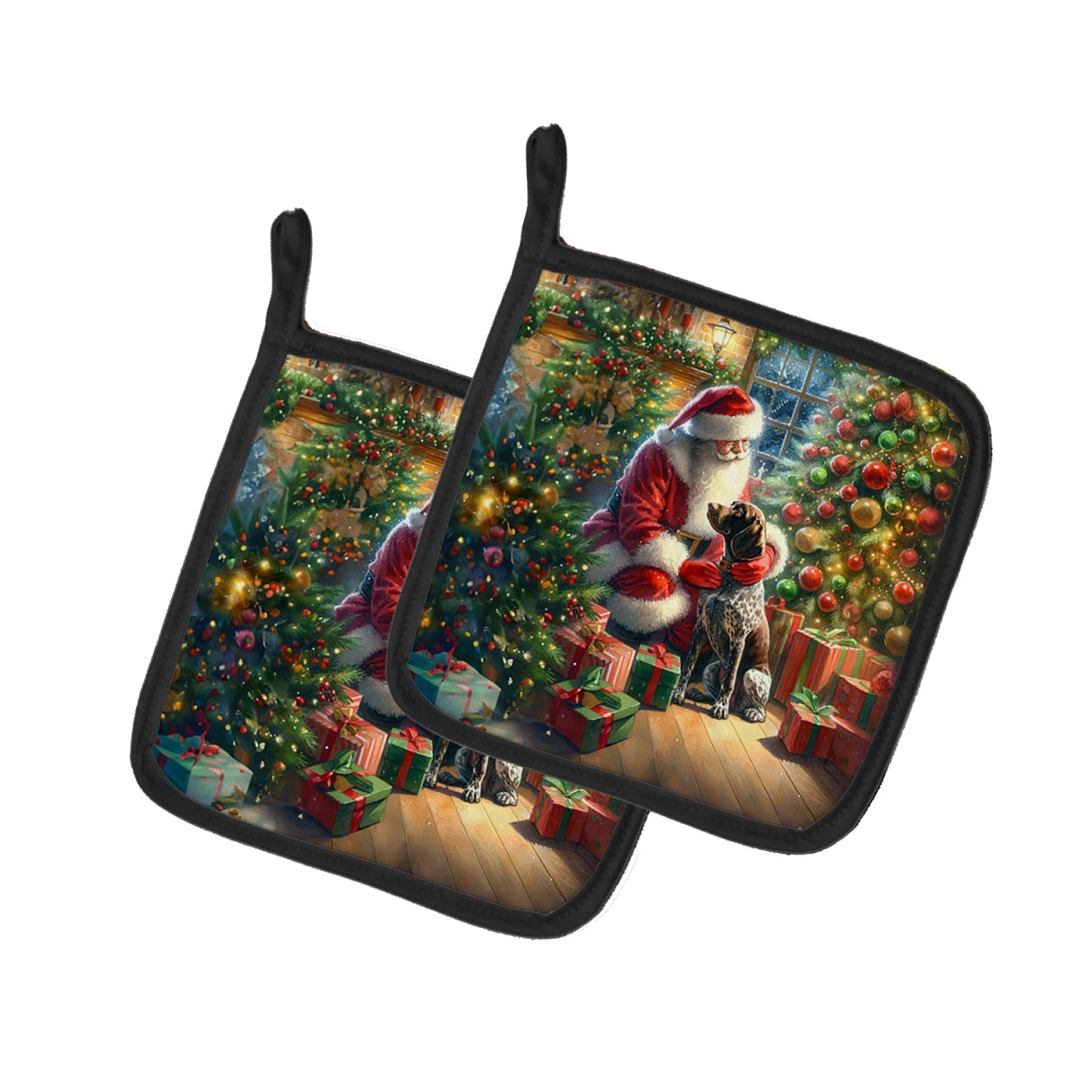 DAC4115PTHD 7.5 x 7.5 in. German Shorthaired Pointer & Santa Claus Pot Holders - Set of 2