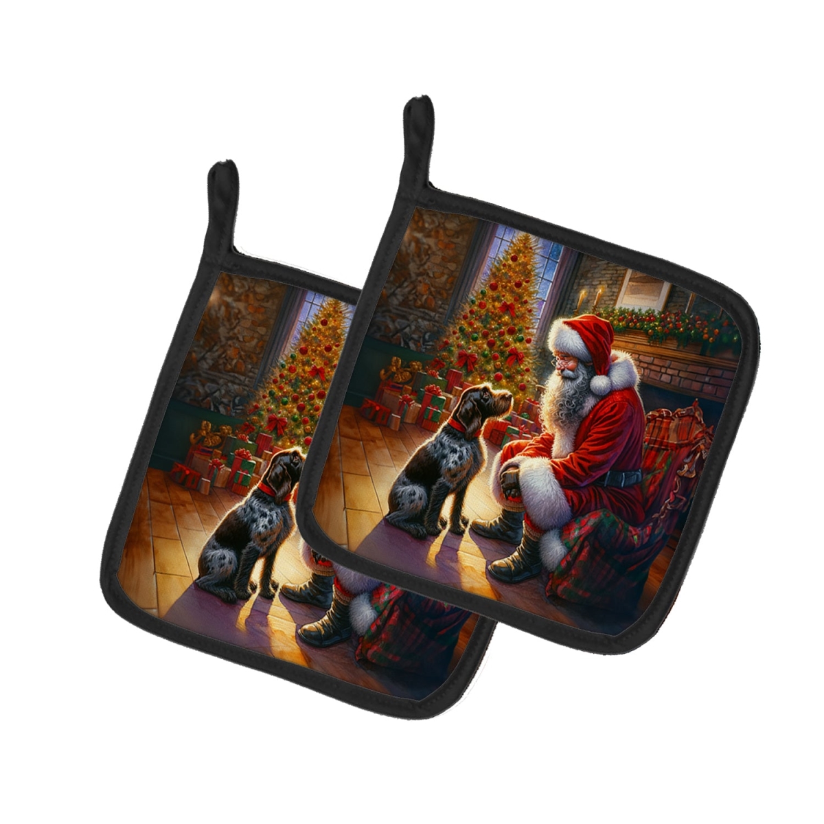 DAC4116PTHD 7.5 x 7.5 in. German Wirehaired Pointer & Santa Claus Pot Holders - Set of 2