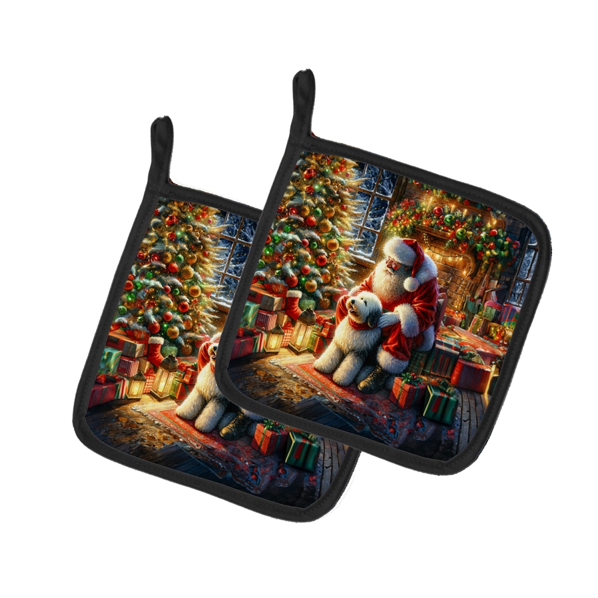 DAC4146PTHD 7.5 x 7.5 in. Old English Sheepdog & Santa Claus Pot Holders - Set of 2