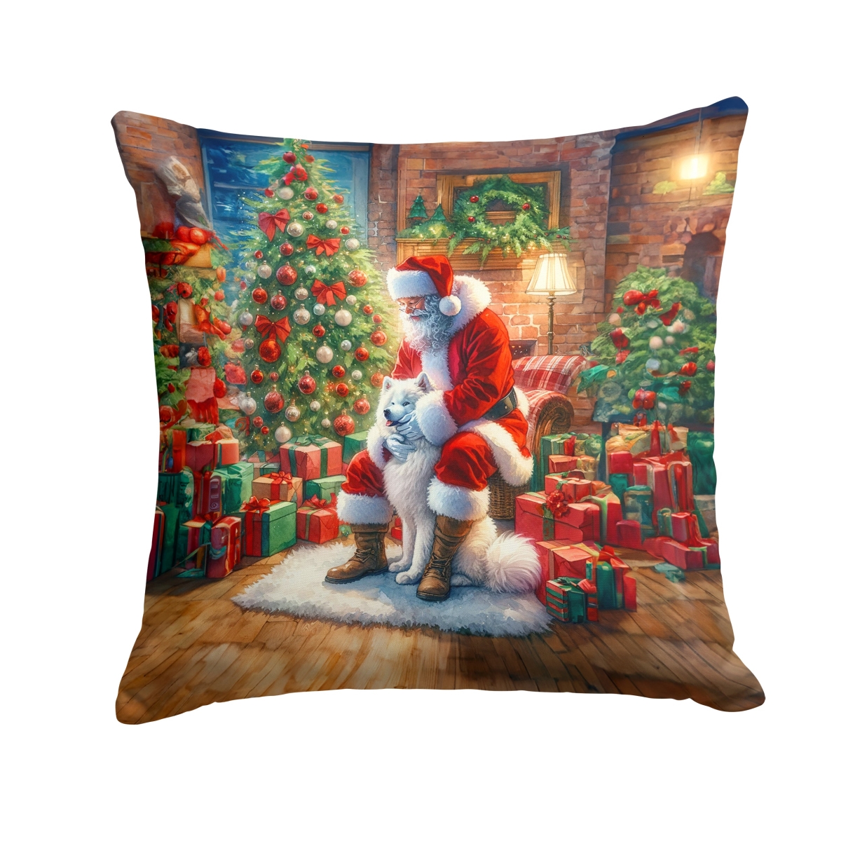 DAC4152PW1818 18 x 18 in. Samoyed & Santa Claus Throw Pillow