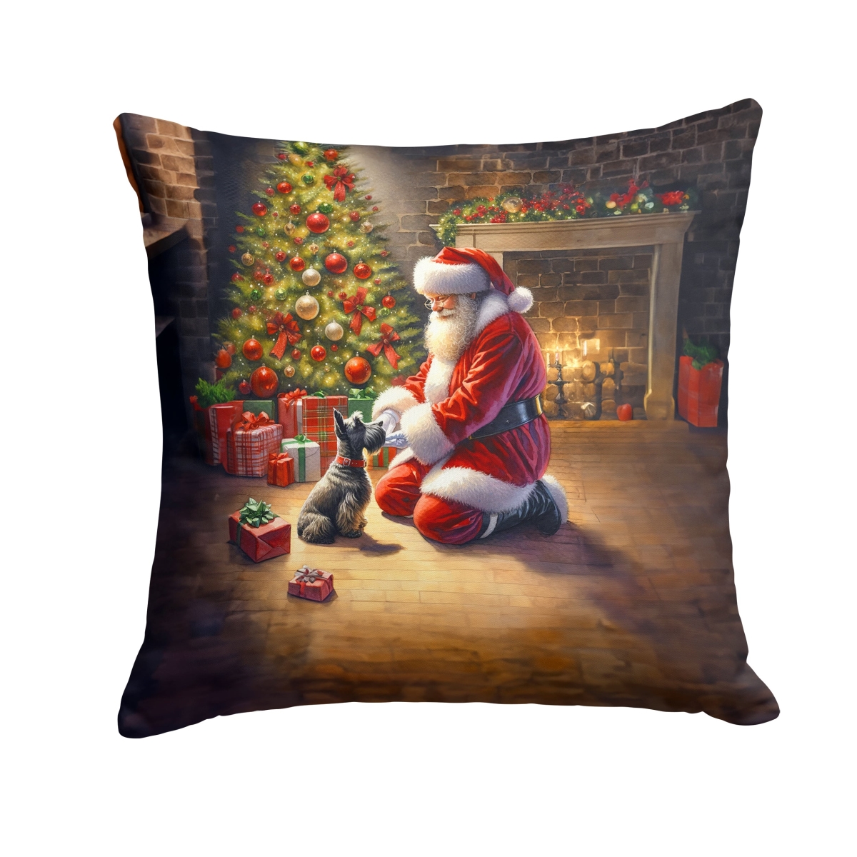 DAC4155PW1818 18 x 18 in. Scottish Terrier & Santa Claus Throw Pillow