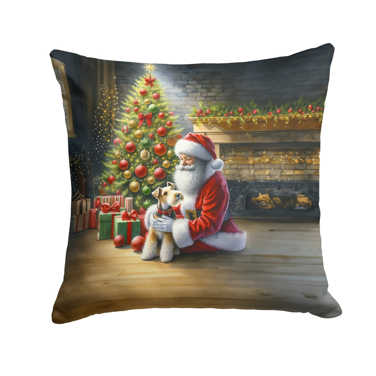 DAC4169PW1818 18 x 18 in. Fox Terrier & Santa Claus Throw Pillow
