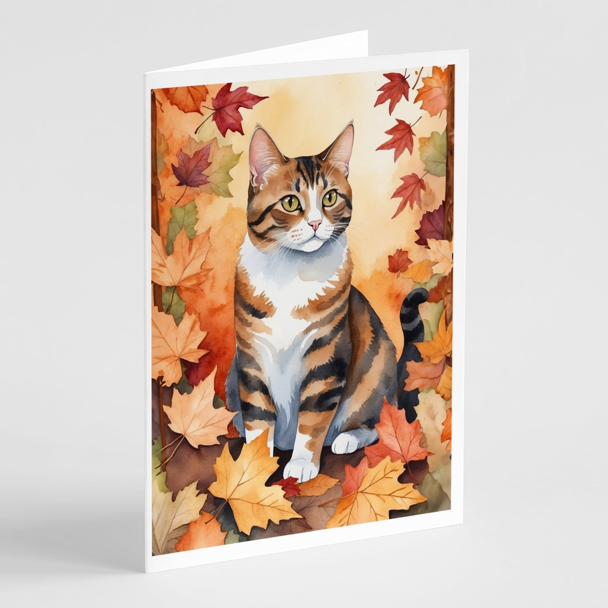 DAC7105GCA7P 5 x 7 in. American Polydactyl Cat in Fall Leaves Greeting Cards - Pack of 8
