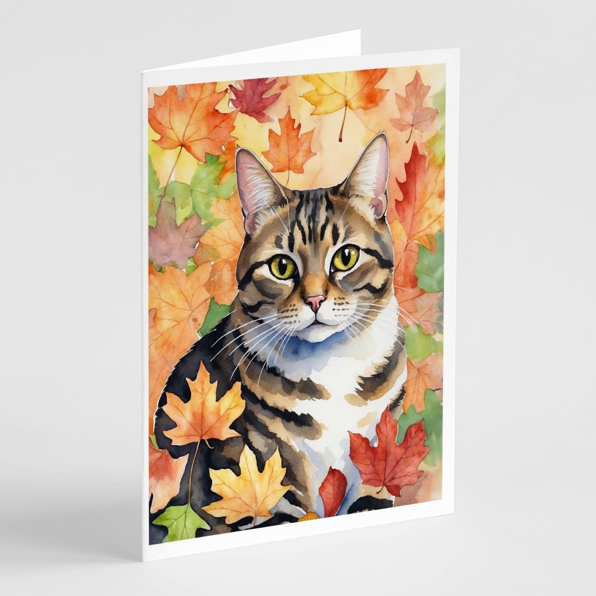 DAC7119GCA7P 5 x 7 in. California Spangled Cat in Fall Leaves Greeting Cards - Pack of 8