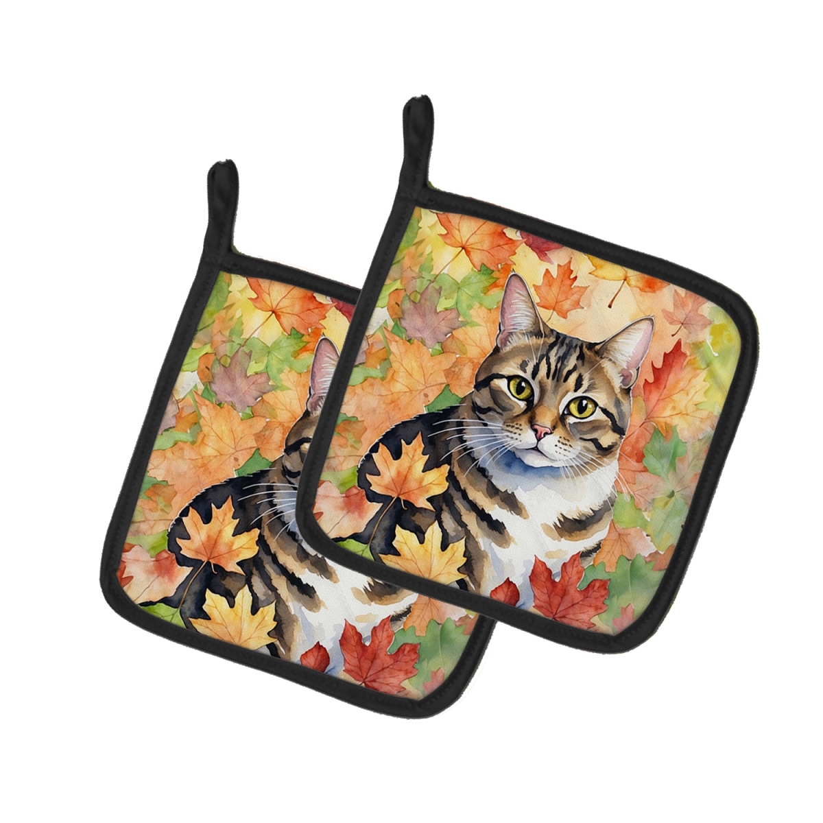 DAC7119PTHD 7.5 x 7.5 in. California Spangled Cat in Fall Leaves Pot Holders - Set of 2