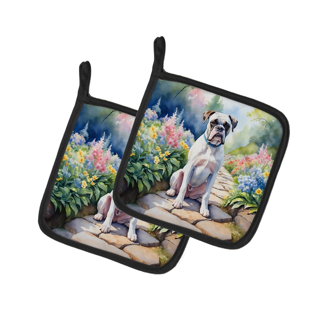 DAC6580PTHD 7.5 x 7.5 in. White Boxer Spring Path Pot Holders - Set of 2