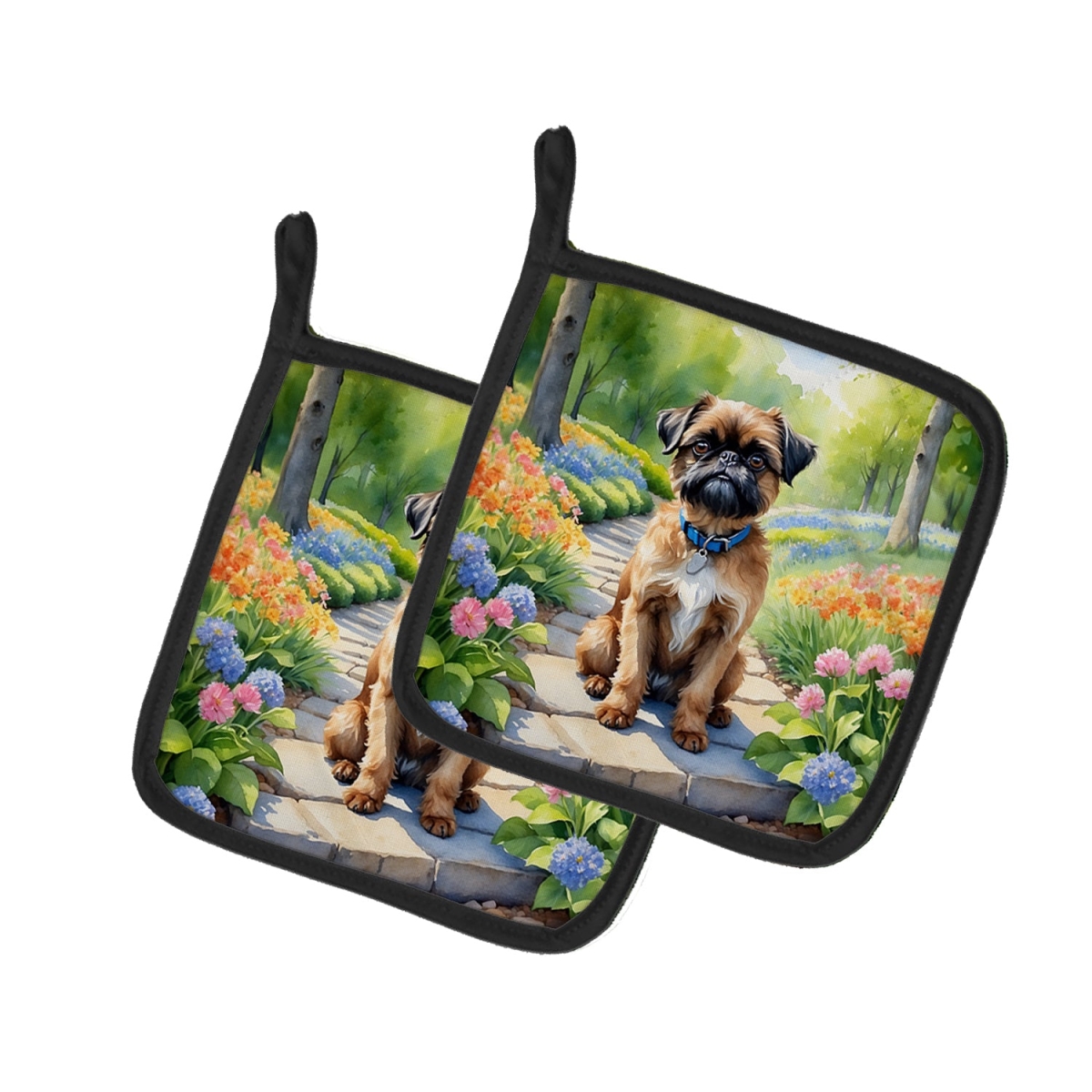 DAC6585PTHD 7.5 x 7.5 in. Brussels Griffon Spring Path Pot Holders - Set of 2