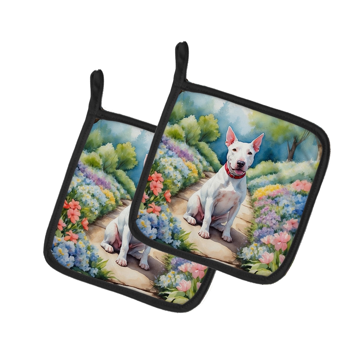DAC6586PTHD 7.5 x 7.5 in. Bull Terrier Spring Path Pot Holders - Set of 2