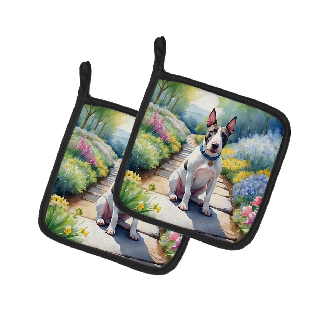 DAC6587PTHD 7.5 x 7.5 in. Bull Terrier Spring Path Pot Holders - Set of 2
