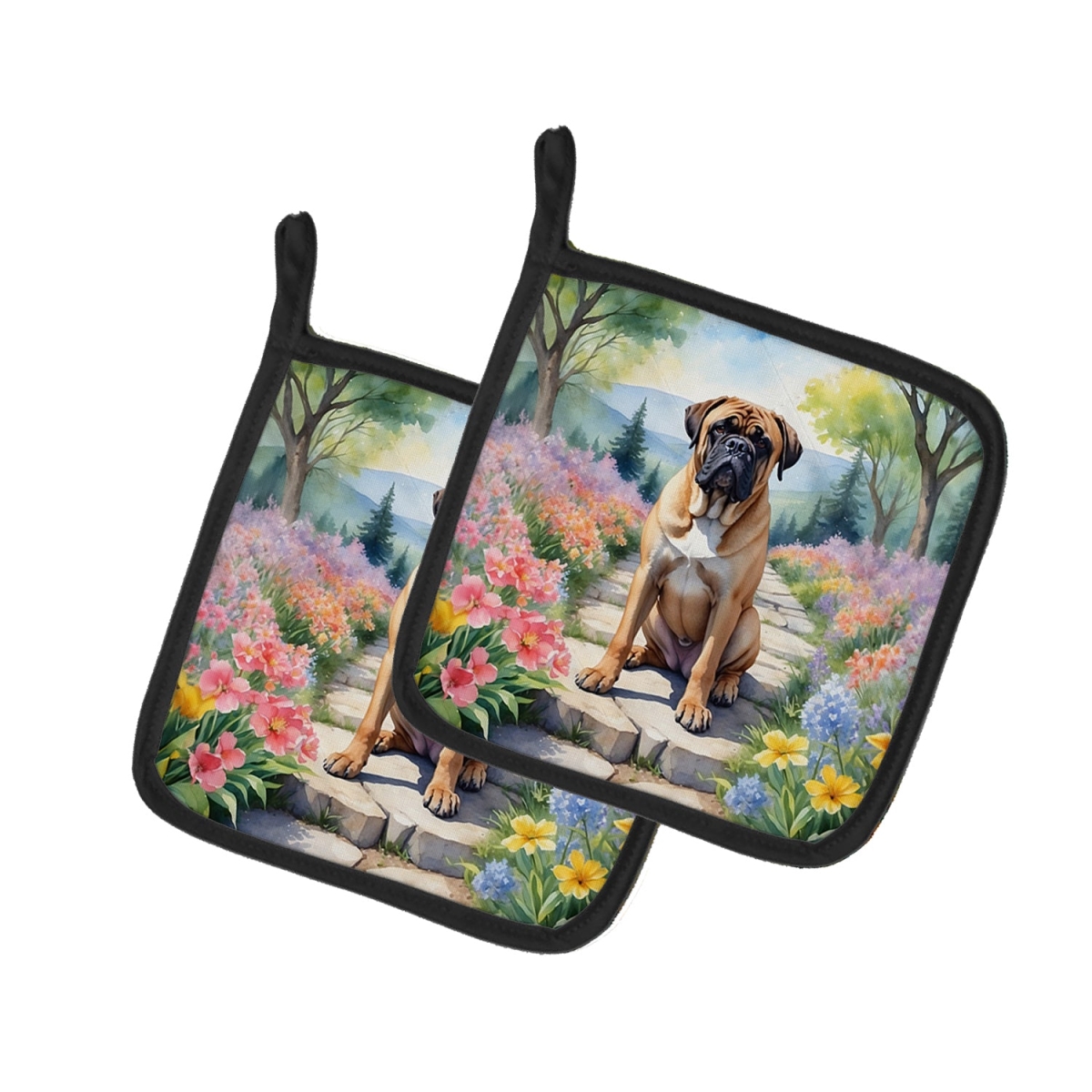 DAC6588PTHD 7.5 x 7.5 in. Bullmastiff Spring Path Pot Holders - Set of 2