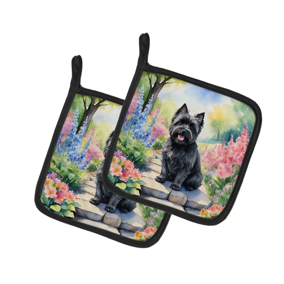 DAC6590PTHD 7.5 x 7.5 in. Cairn Terrier Spring Path Pot Holders - Set of 2