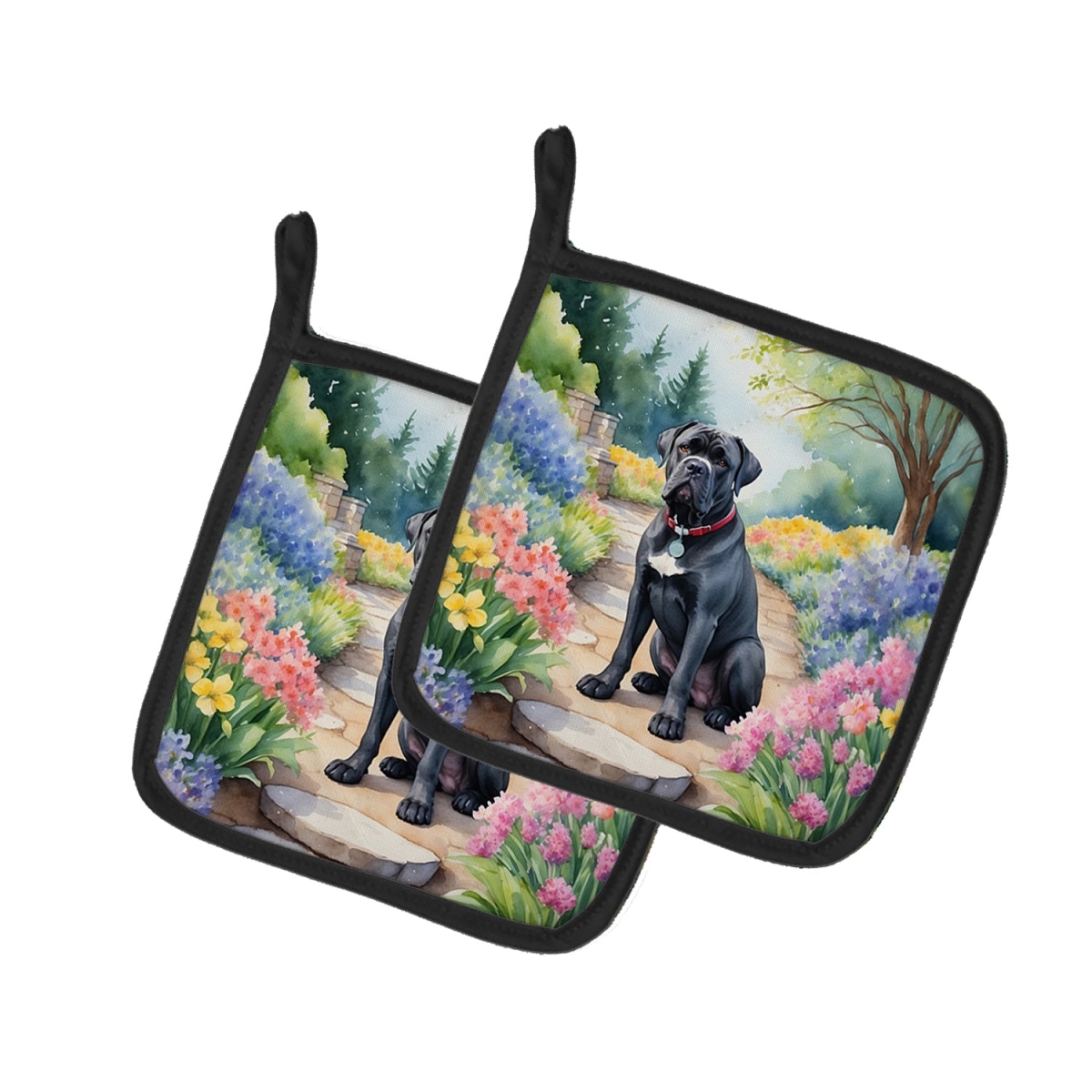 DAC6591PTHD 7.5 x 7.5 in. Cane Corso Spring Path Pot Holders - Set of 2