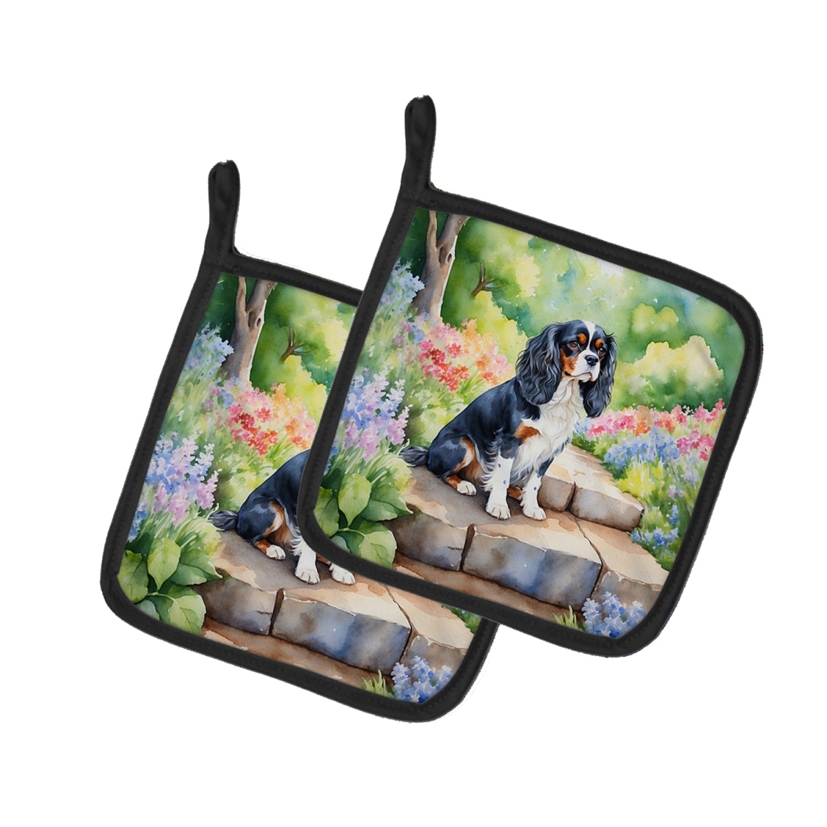DAC6594PTHD 7.5 x 7.5 in. Cavalier Spaniel Spring Path Pot Holders - Set of 2
