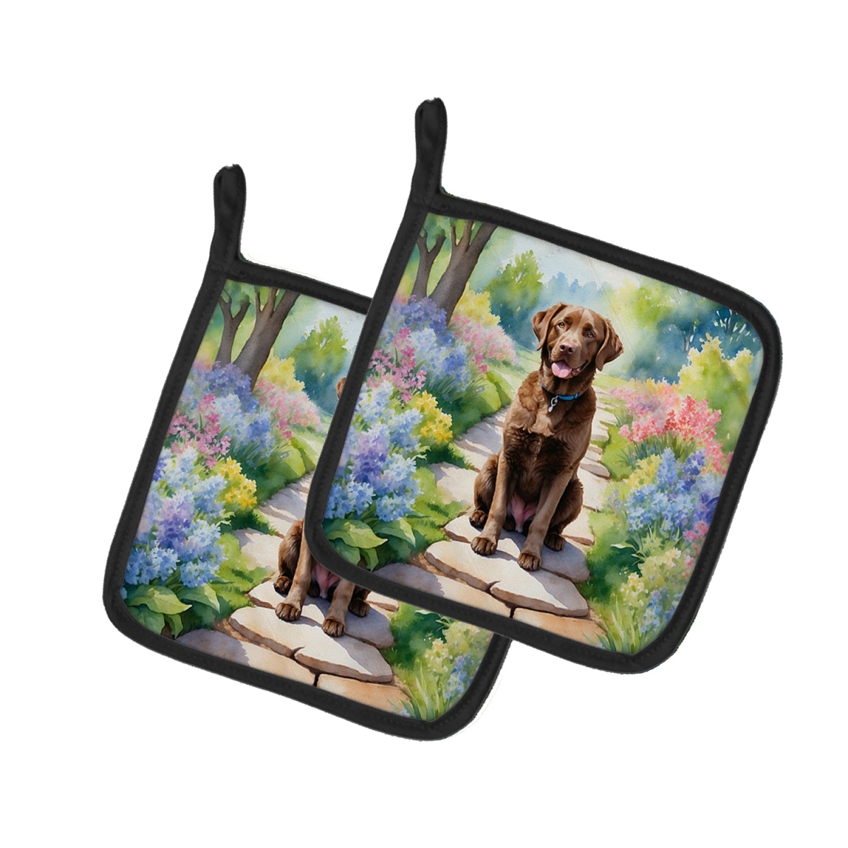 DAC6595PTHD 7.5 x 7.5 in. Chesapeake Bay Retriever Spring Path Pot Holders - Set of 2