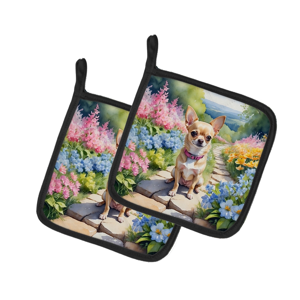 DAC6596PTHD 7.5 x 7.5 in. Chihuahua Spring Path Pot Holders - Set of 2