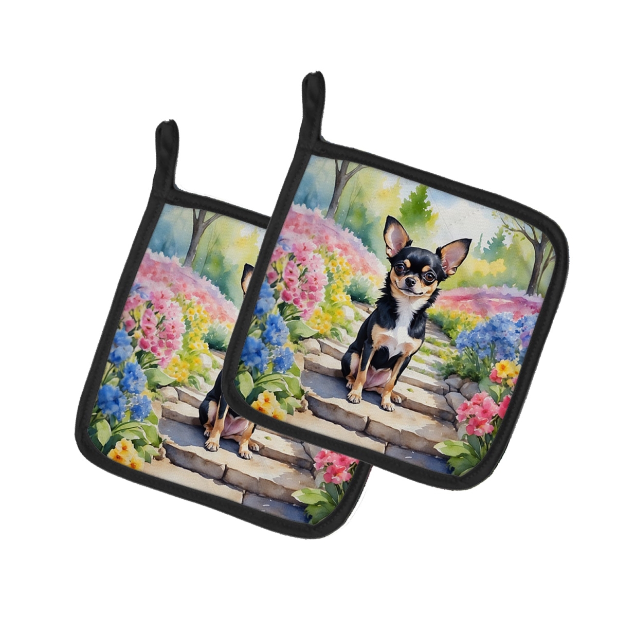 DAC6597PTHD 7.5 x 7.5 in. Chihuahua Spring Path Pot Holders - Set of 2