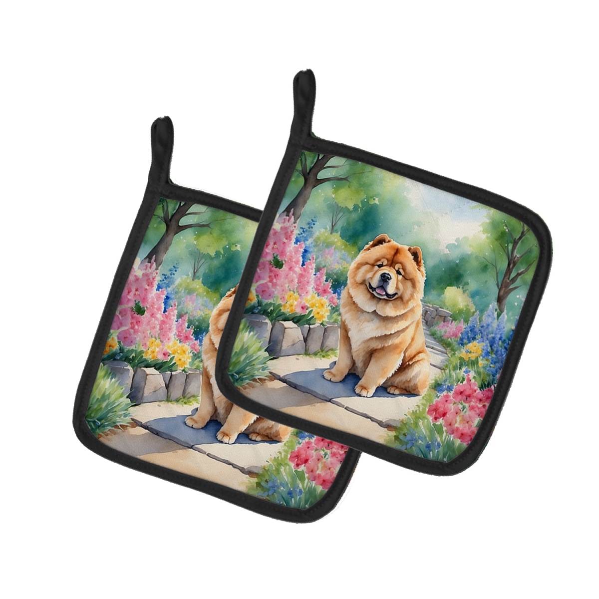 DAC6599PTHD 7.5 x 7.5 in. Chow Chow Spring Path Pot Holders - Set of 2